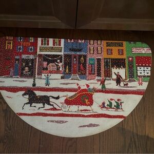 Vintage Christmas Kitchen Rug Mat Foam Back Village Plymouth Santa Granny